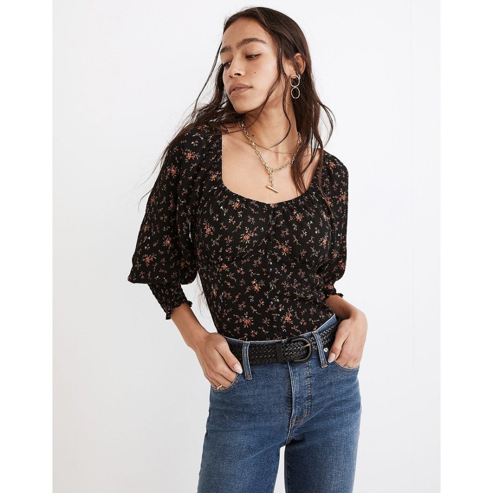 Madewell Kirstie Sweetheart Top Long Sleeve Floral